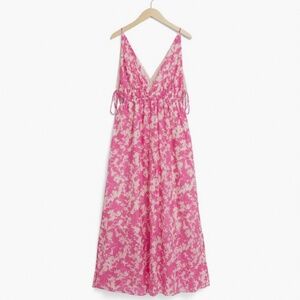 & Other Stories Sleeveless Empire Waist Silk Blend Maxi Sundress Pink/Ivory SZ L